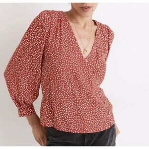 Madewell Kinston Side-Button Wrap Top in Park Picnic Red Long Sleeve Size XS
